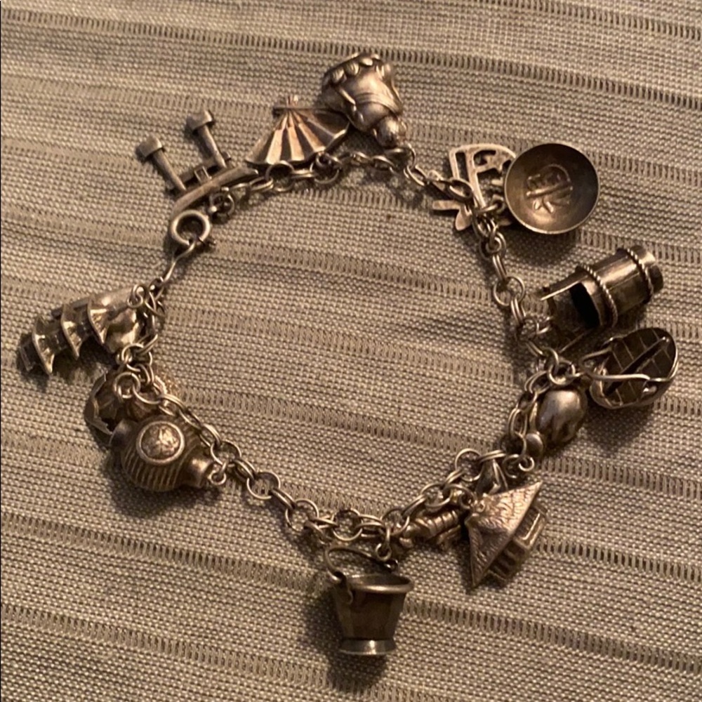 Sterling silver China vintage charms bracelet